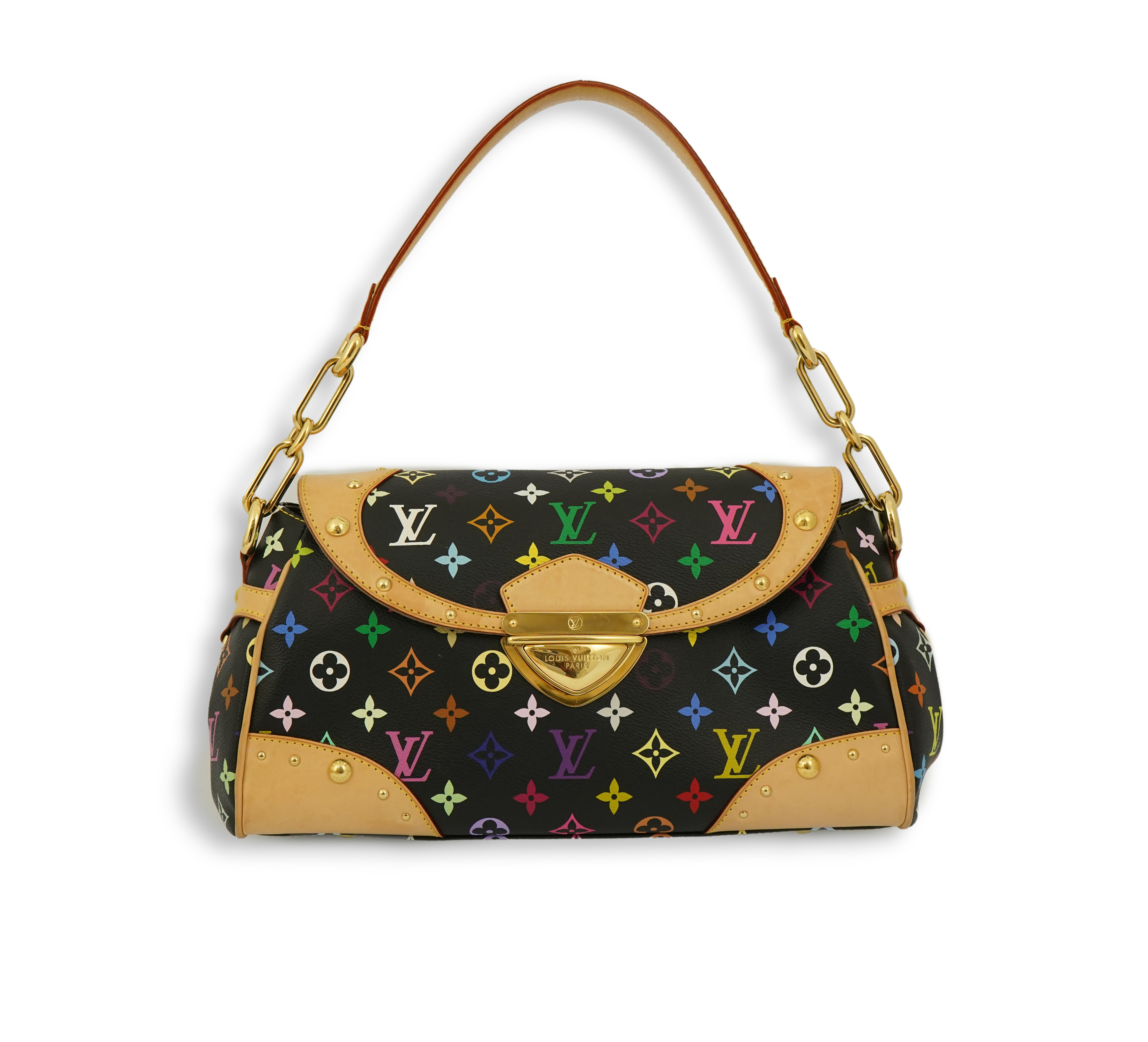 A Louis Vuitton x Takashi Murakami black / monogram multicolour coated canvas handbag with with natural cowhide trim